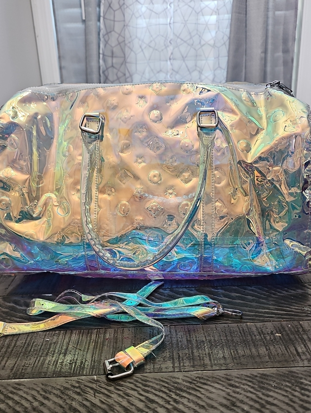 Iridescent Holographic Women’s Duffel Bag - Transparent Rainbow